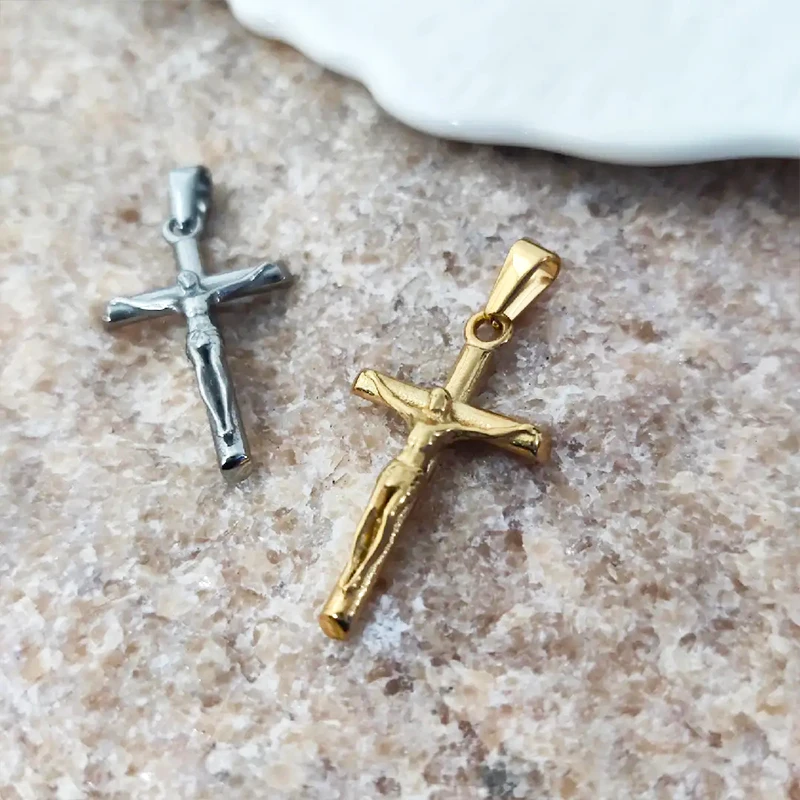 

Trendy 18K Gold Plated Jesus Crucifix Pendant Necklace - Stainless Steel Women's Cross Jewelry, Dainty Charm Gift for Her