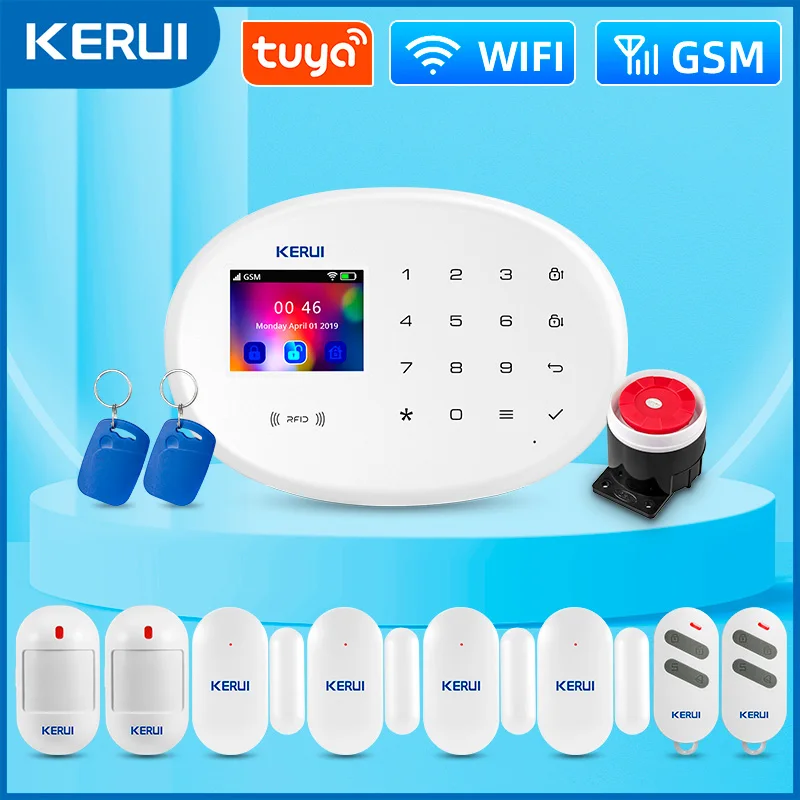 KERUI W202 Alarm System WIFI GSM Alarm Home Secutrity Tuya Smart Motion Detector Door Sensor Burglar IP Camera Work Alexa Google