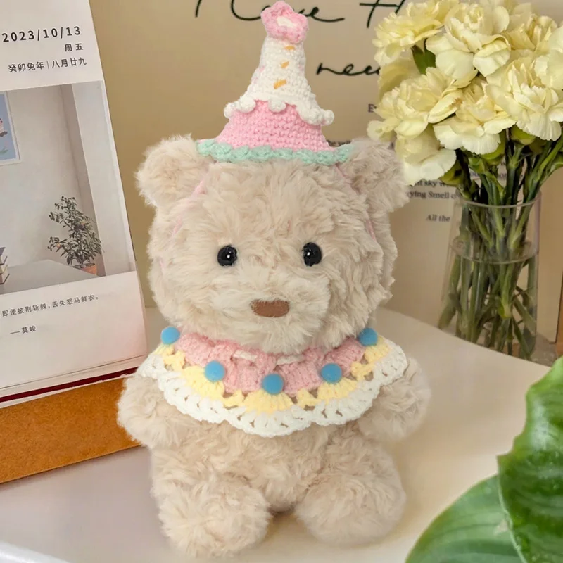 

Baer Cub плюшевый синий нагрудник для торта, кукла, шляпа на день рождения, игрушка, синий, розовый нагрудник с бабочкой, прекрасный мягкий подарок для детей