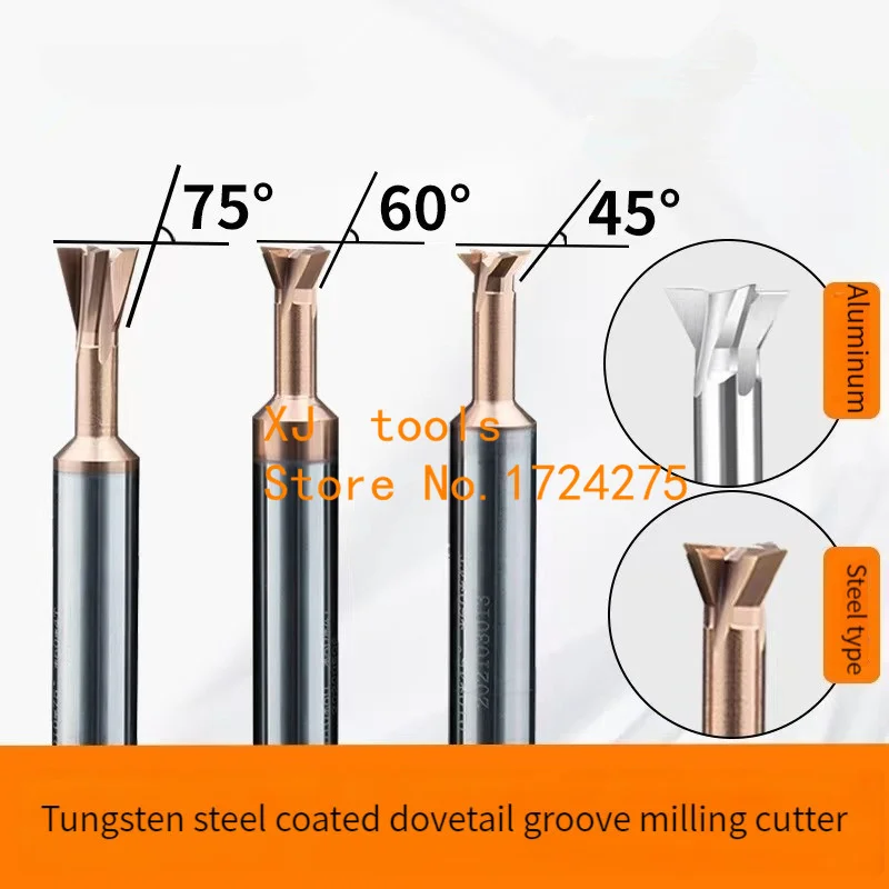 Fraise à queue d'aronde en carbure, outil CNC 45 60 75 degrés 5mm 6mm 8mm 10mm 12mm, outil d'usinage en acier allié pour fraise en bout métallique 1 pièce