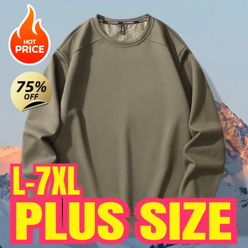 Plus Size Graphene Heating Sweatshirts Men Winter Warm Fleece Sporting Casual Pullover Black Khaki Hoodies 6xl Oversize Tops 7xl