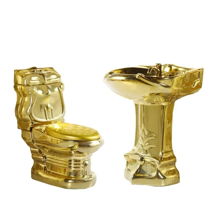 Luxury Sanitary Ware Golden Color Bath Toilet Set WC Two Pieces Toys Gold Ceramics