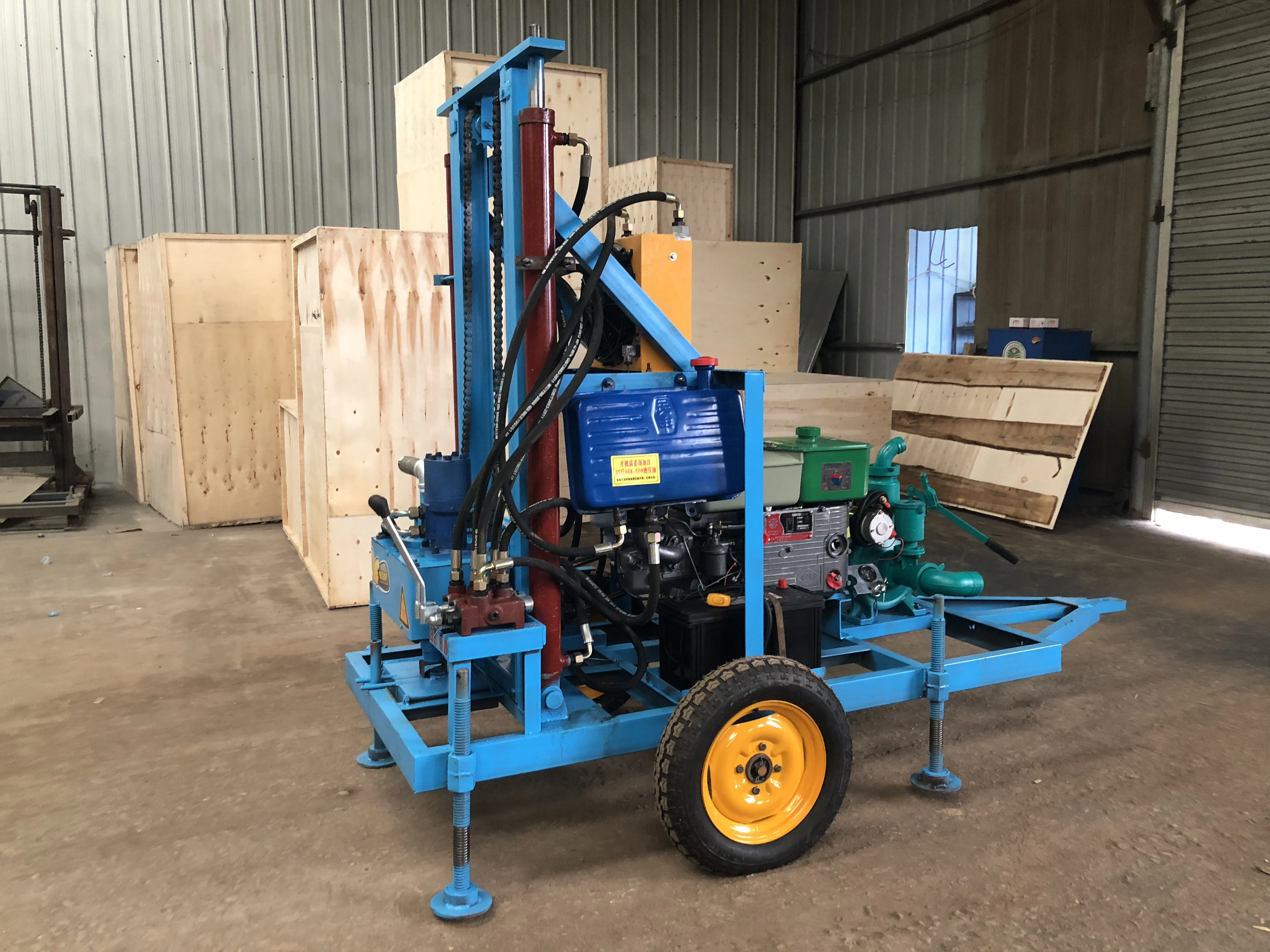 22HP 150m Water Well Drilling Machine Borehole Rig Diesel Engine Hydraulic Wheel Type for Domestic Water Source