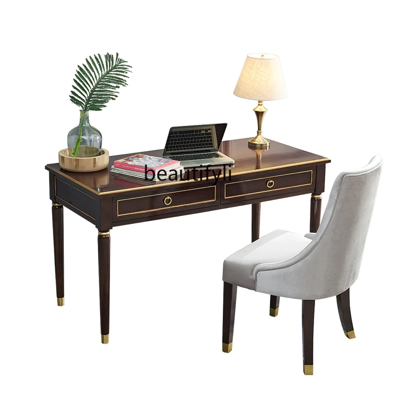 

Light Luxury American Solid Wood Desk Post-Modern Simple Study Beech Classical Furniture Desk Computer Study Table and Chair