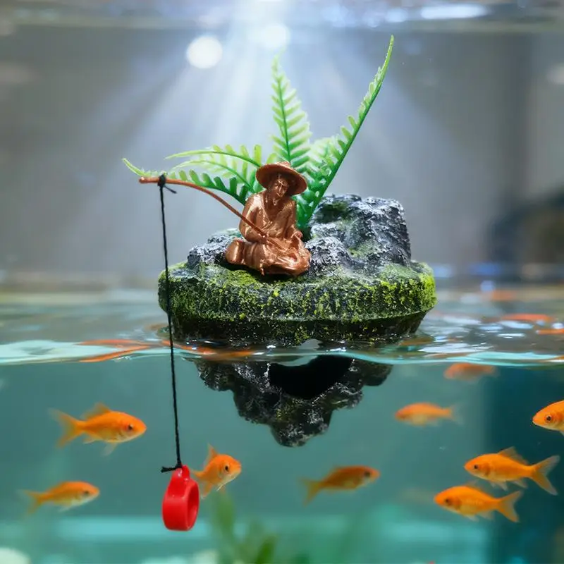 Aquarium-Schwimminsel-Dekoration, Realistische Anglerstatue, Miniatur-Kunstlandschafts-Ornament für Aquaristen – Detail 5