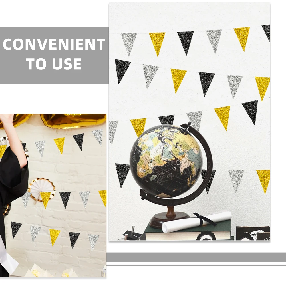 

Graduation Triangle Black Gold Silver Hanging Triangle Garlands Banners Party Decorations Party Bunting Banner Reusable