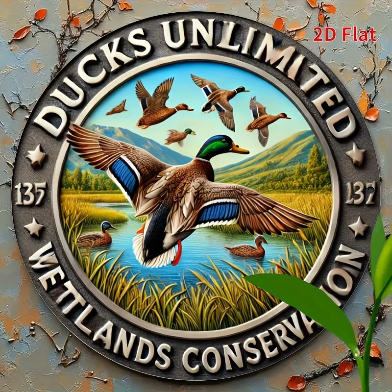 لافتة ألومنيوم دائرية - موضوع Duck Infinity، نمط ميدالية عتيقة، مثالية للاستخدام الخارجي، المزرعة، بيت البط وديكور المزرعة - 2D #1