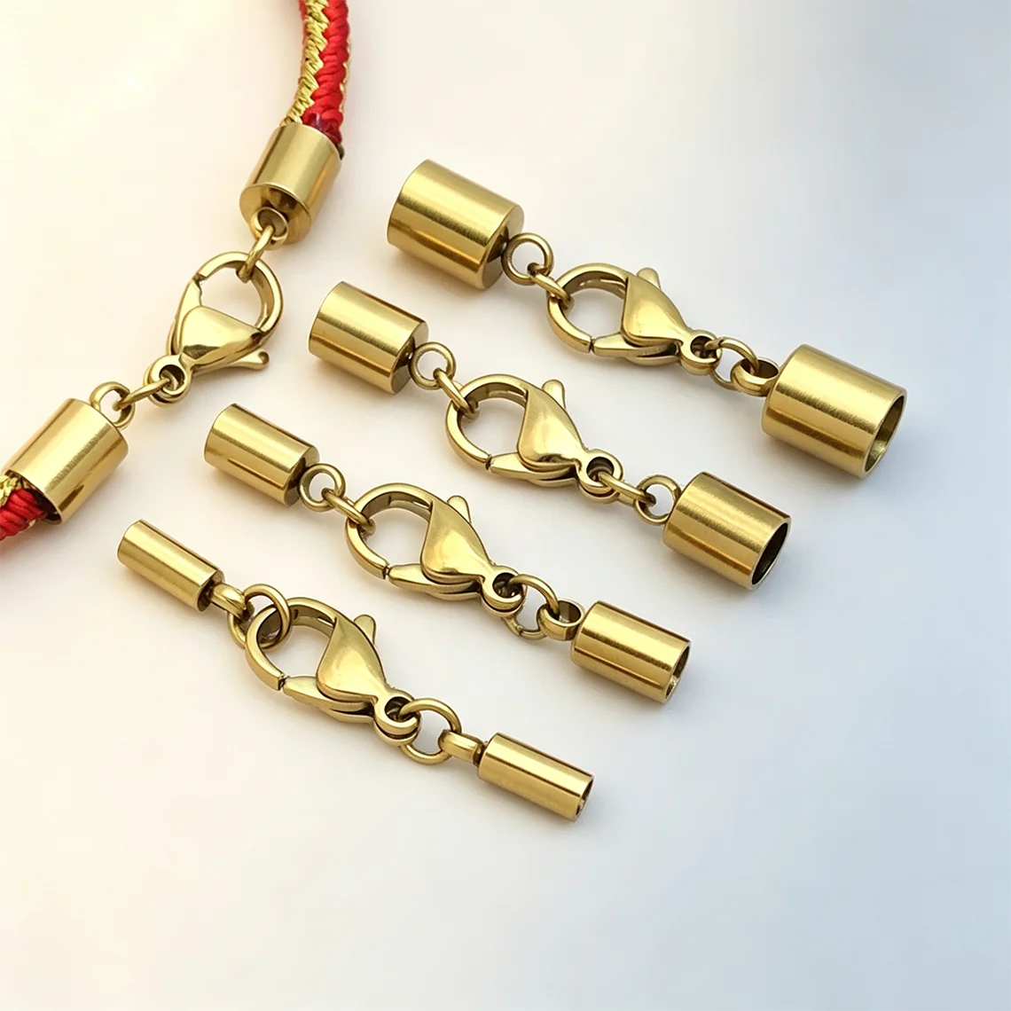 10er-Set/Lot Edelstahl-Endkappen mit Karabinerverschluss, 3/4/5/6 mm, Kordelendverschlüsse für Armbänder, Halsketten, DIY-Zubehör – Detail 5