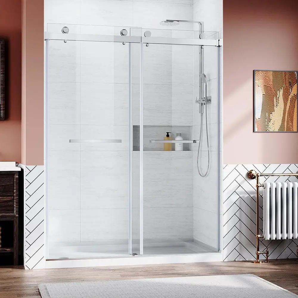 

Frameless Sliding Shower Door 56-60 in x 76 in with 3/8" Tempered Glass Brushed Nickel Stainless Steel Hardware