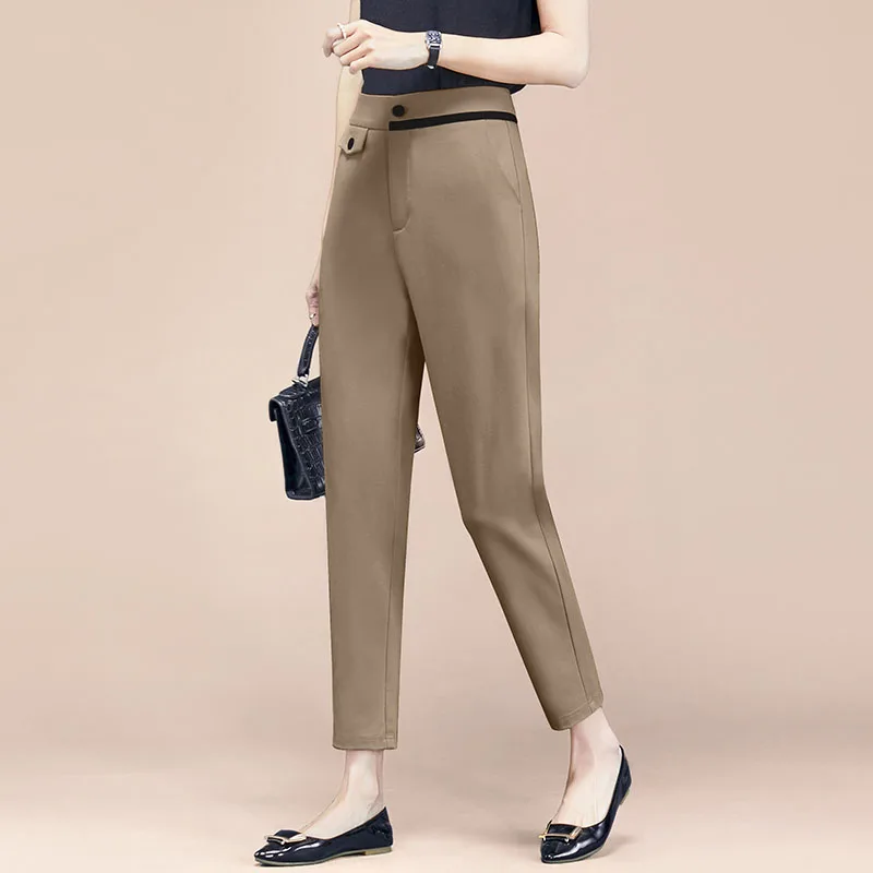 High quality apricot color  All Season New Women's Conical Casual Pants Commuter Basic Wide Waist Head Women's Ankle Pants M-4XL