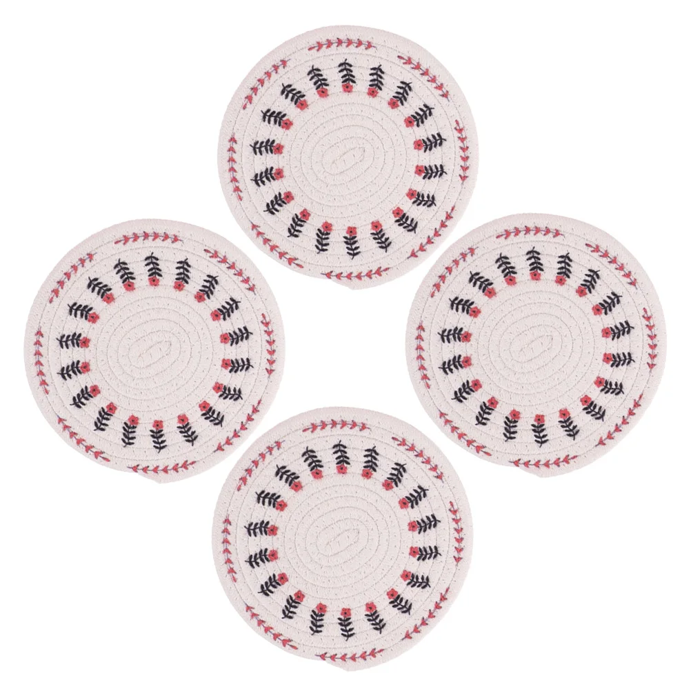 4pcs Anti scald Coasters Woven Cotton Rope Round Heat Insulation Table Pad for Coffee Drinks Home Accessories