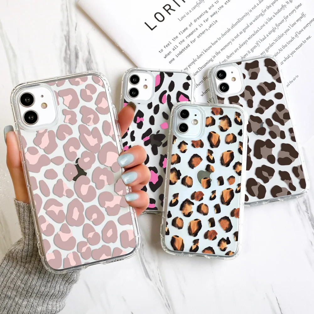 Leopard Pattern Case For iPhone 11 12 14 Pro Max Cases Clear Funda iPhone11 13 Pro X XS XR 7 8 Plus SE 2020 2022 12 Mini Covers