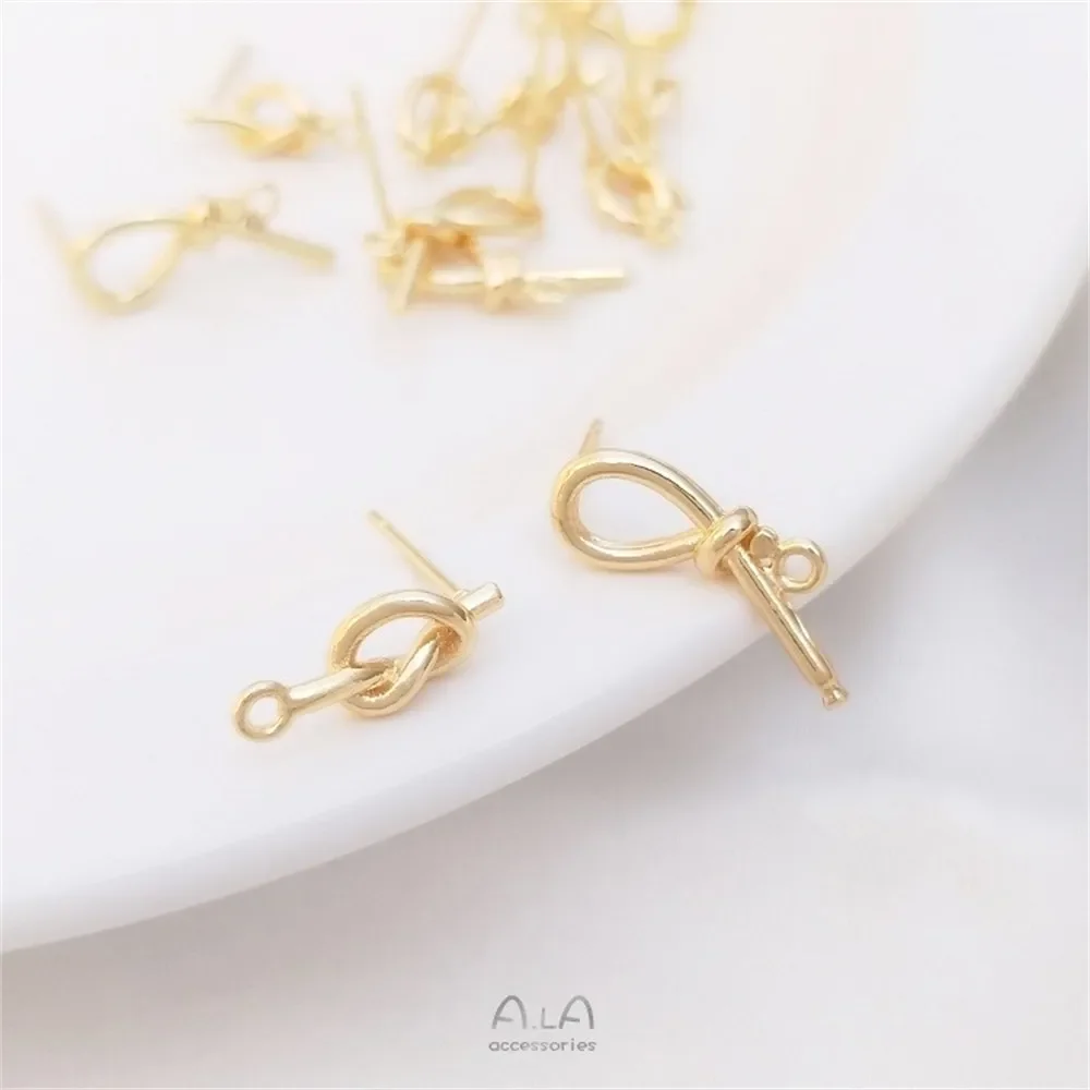 Brincos de alça com nó de fio torcido enrolado em ouro 14K, agulhas de prata 925 brincos artesanais DIY, materiais de acessórios E111