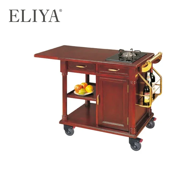 Wooden Table Luxury Hotel Use Tea Wine Folding Food Serving Trolley For Sale