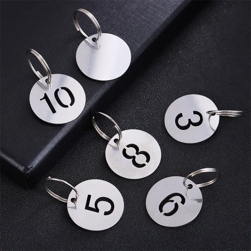 Arabic Numerals Keyring Stainless Steel Figure Keychain Dog Tag 1 2 3 4 5 6 Lucky Number Hangtag Marker for Key and Room