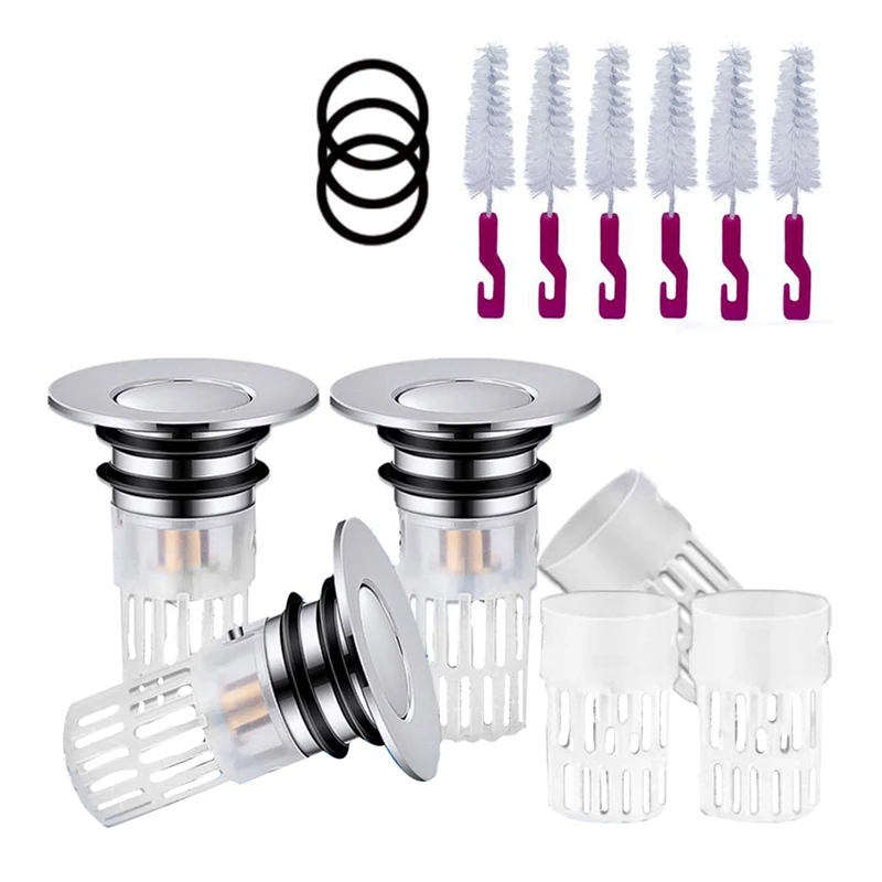 

ABRU-3Pcs Bathroom Sink Drain Strainer Hair Catchers, With Copper Bounce Core Sink Drain Filter For 1.2-1.5Inch Drain Holes