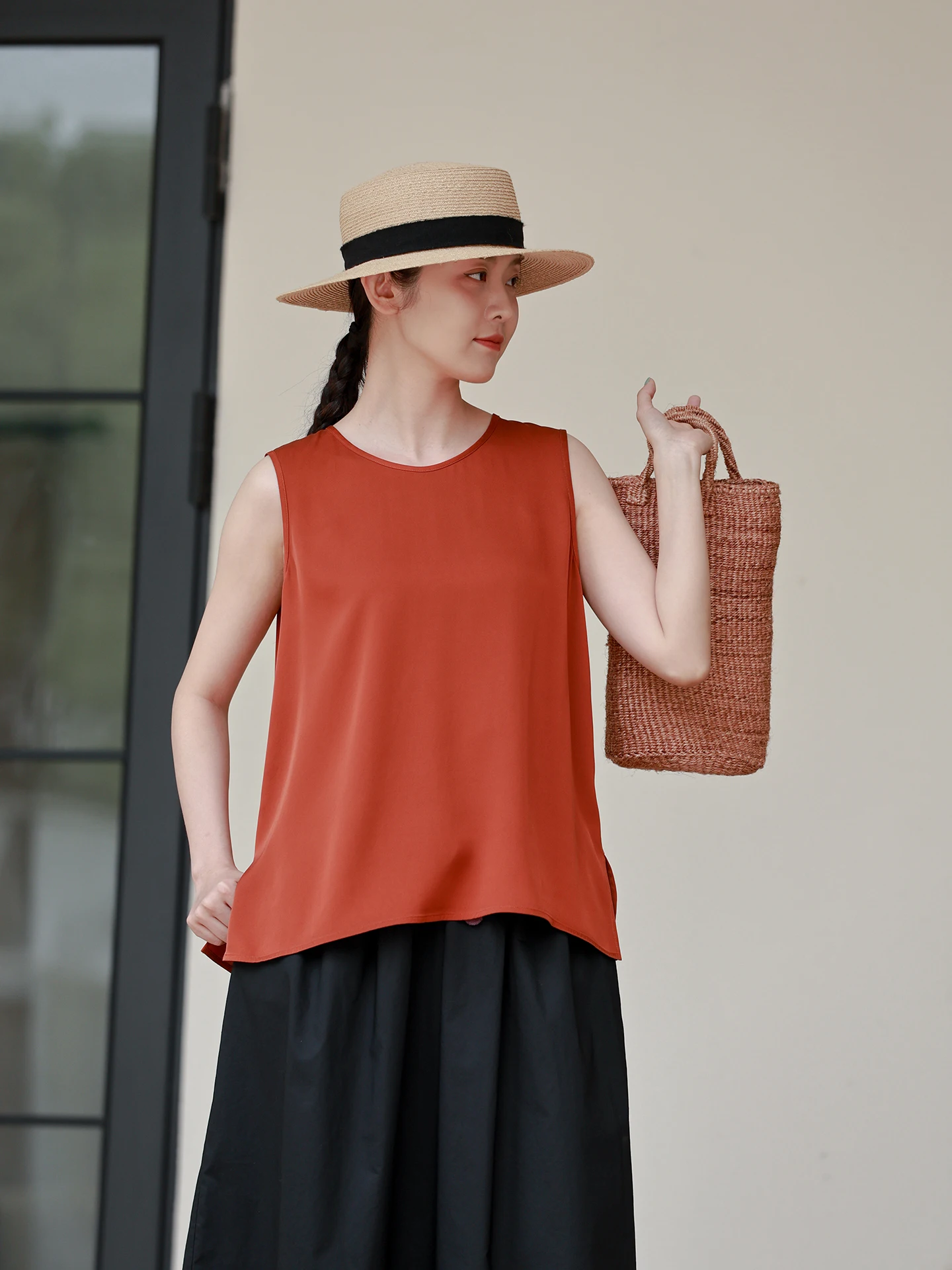 

Шелковый круглый пуловер Ne, женский жилет Ulan, крутой художественный легкий прямой крой, пуговицы для поездок на работу