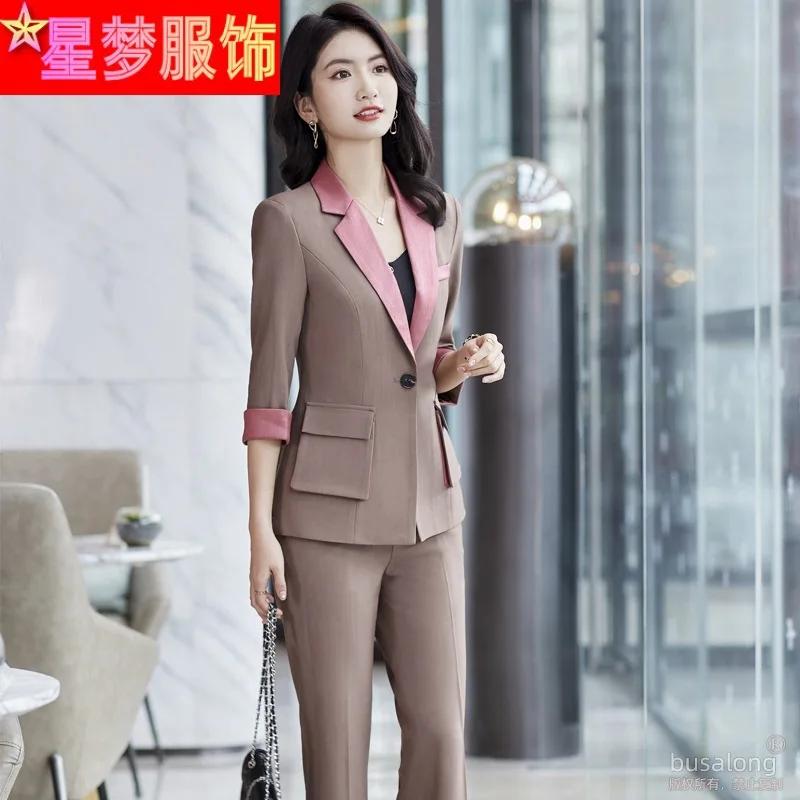 

Business Suit Bootcut Trousers Suit 2023 Spring/Summer New Color-Blocking Three-Quarter Sleeve Casual Younger Fashion Western St