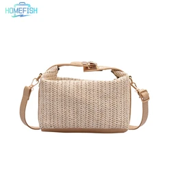 HOMEFISH Zomer Kleine Stro Handtas Trendy Schoudertas Geweven Emmer Crossbody Tas Casual Strandtas Meisjes Handvat Tote
