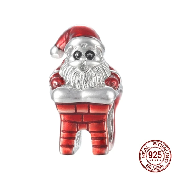 

925 Sterling Silver Santa Claus Climbing Down The Chimney Beads Gift Charm Fit Original Charm Bracelets Women DIY Jewelry Gift