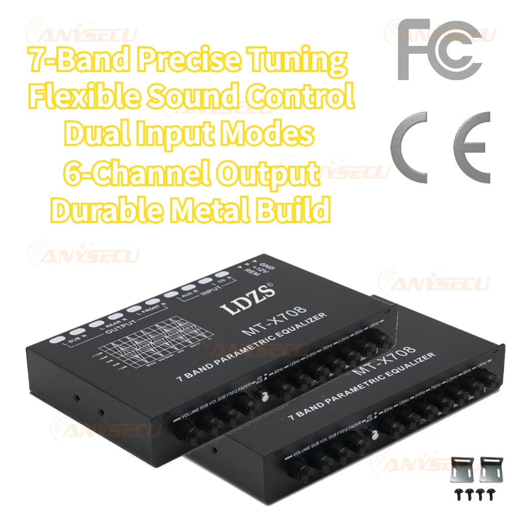 7 Band Car Equalizer Parametric EQ Tuner Crossover Amplifier Front Rear Subwoofer Output CD AUX High Level Input for Car Stereo