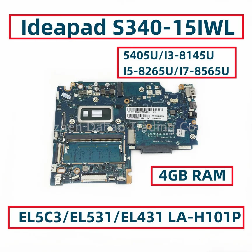 EL5C3/EL531/EL431 LA-H101P For Lenovo Ideapad S340-14IWL S340-15IWL Laptop Motherboard With 5405U I3 I5 I7 CPU 4GB-RAM