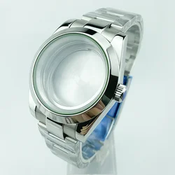 10ATM WR 39mm Milgauss Style Polished Green Edge Sapphire Crystal Watch Case Watchband Set For Miyota8215 DG2813 ETA2836 Mov't