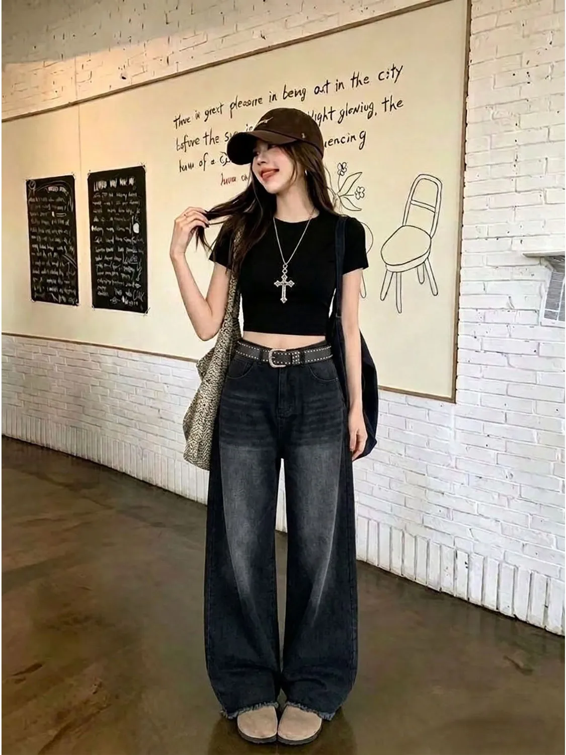 American Style Vintage High Waist Draped Wide Leg Jeans Women's Autumn 2026 New Loose Fit Floor Length Pants Casual Style