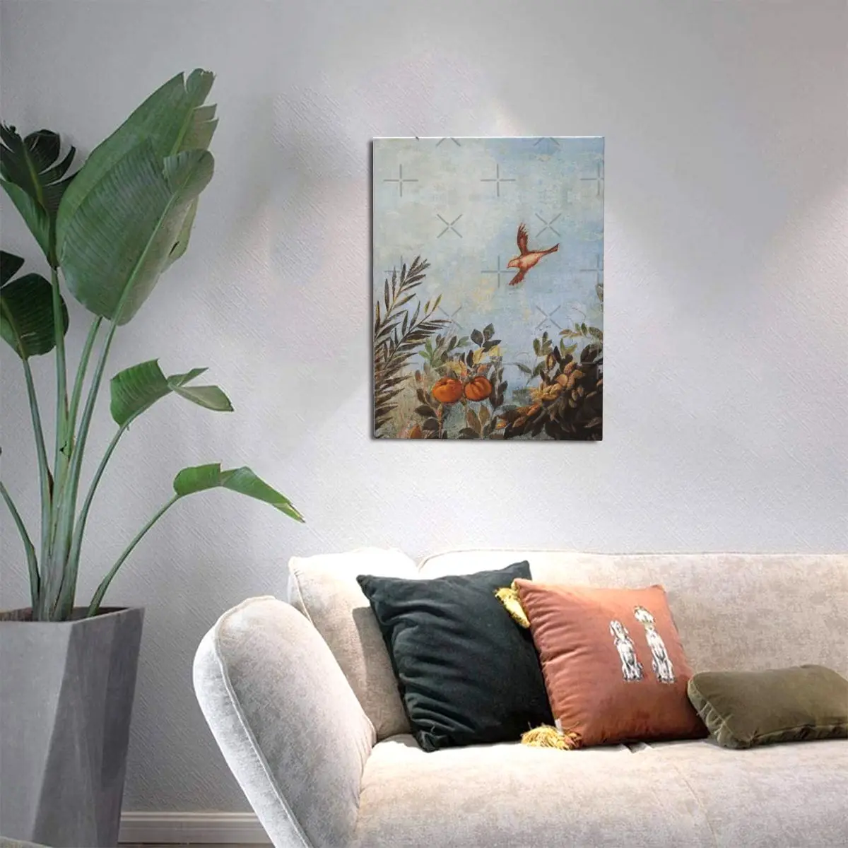 ANTIQUE ROMAN WALL PAINTINGS FLYING BIRD BLUE SKY AND  High Quality Canvas Frameless Decorative Paintings