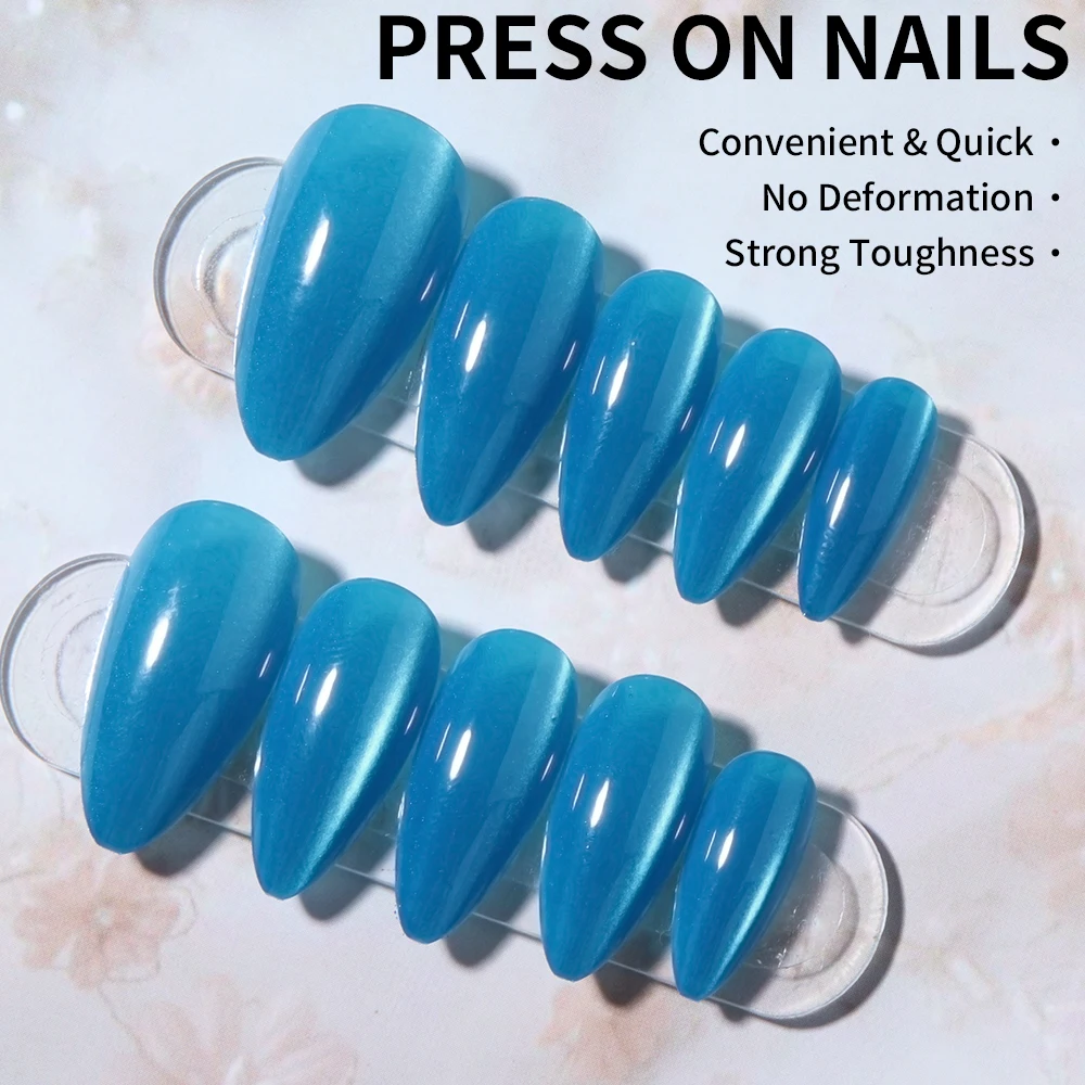 قم بترقية مظهرك على الفور مع، 24 قطعة من أطراف عين القطة الكريستالية Y2K ذات الضغط على الأظافر المتوسطة، أكريليك عين القطة مناسب تمامًا #3