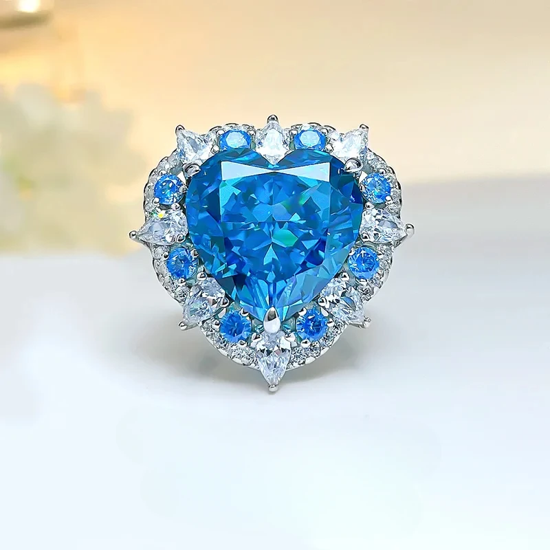 

Seiko Luxury Artificial Swiss Blue Topaz S925 Silver Ring Love European and American Fashion Engagement Jewelry