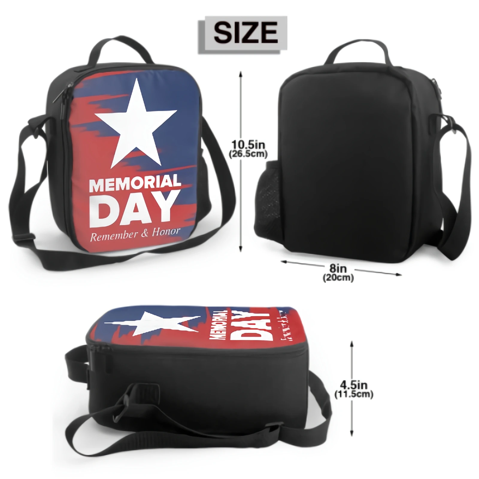 Memorial Day In United States Insulating Thermal Lunch Bags for Boys Girls Washable Tote Crossbody Lunch Container for School