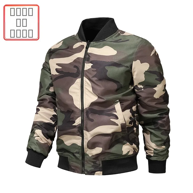

Faionable Double-Sided Camouflage Pilot Jaet Men's Baseball Sle Outerwear Trendy Workwear Coat Spring Autumn New Arrival