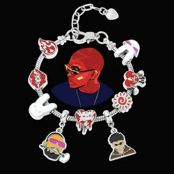 Rapper Bad Bunny Charms Bracelet for Fans Gift Bad Rabbit Love Heart Pendant Beads Bangle Bracelet for Women Jewelry Accessories