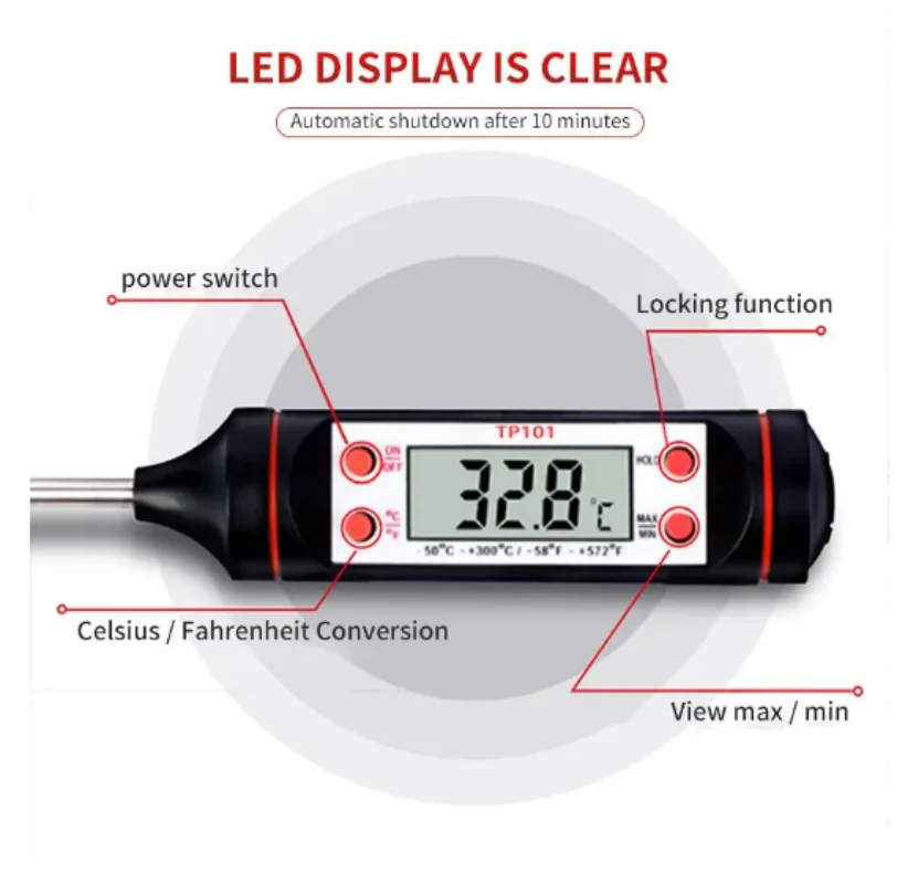 Kitchen Food Baking Digital Thermometer Electronic Probe Type Digital Display Liquid Grill Thermometer