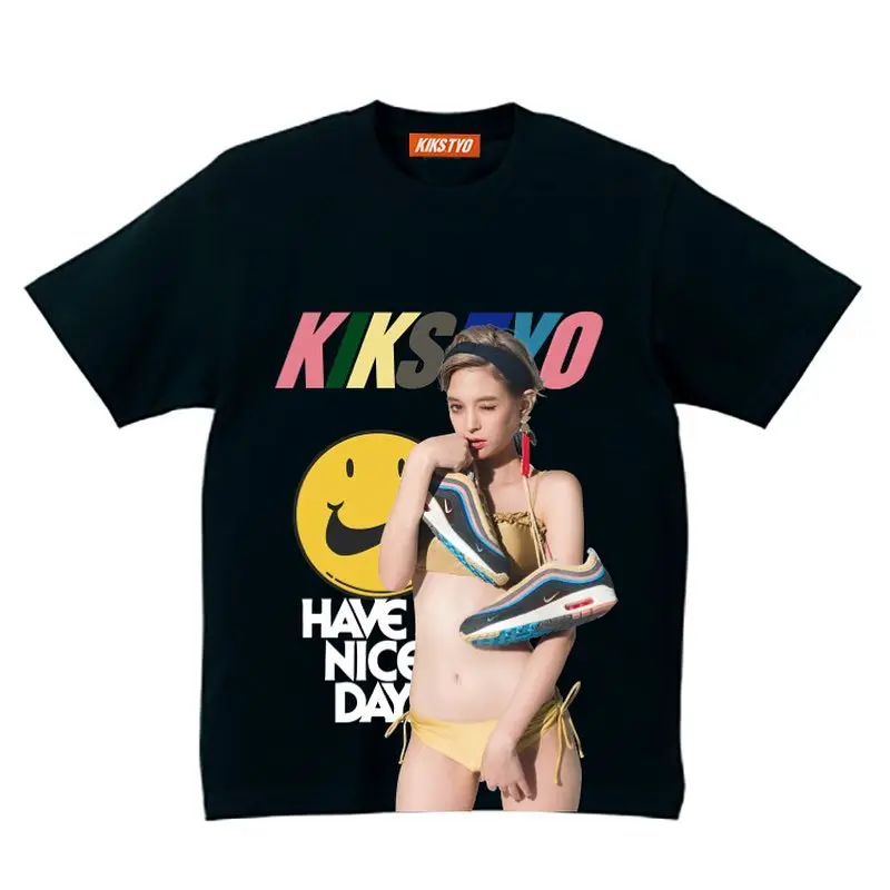 بيكيني ياباني وكوري بيوتي kikstyo تي شيرت كاجوال كبير الحجم فضفاض للياقة البدنية للرجال بأكمام قصيرة للأزواج الإناث