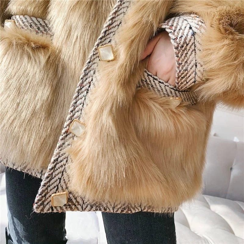 Automne hiver femme Patchwork fausse fourrure manteau 2025 femmes nouveau manches longues fourrure veste coréenne dames mode épaissir vêtements d'extérieur en peluche