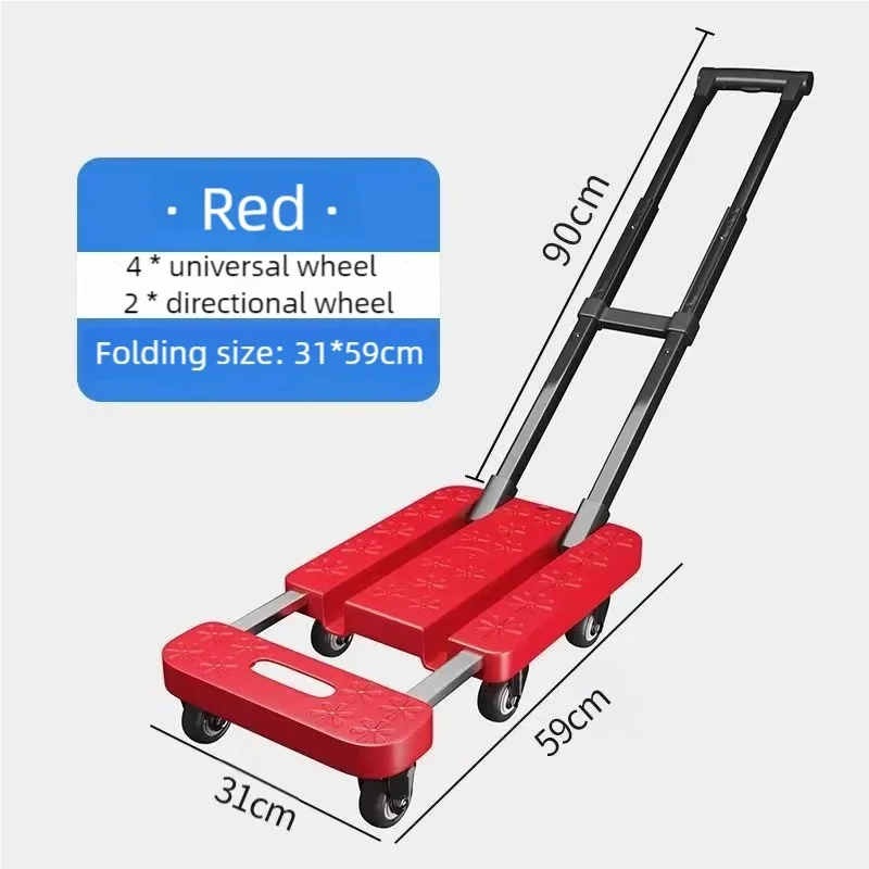 Telescopic Hand Carts Car, Multifunctional Folding Trolleys Foldable Luggage Rod Flat Folding Material Handling Tools, 6-Wheel