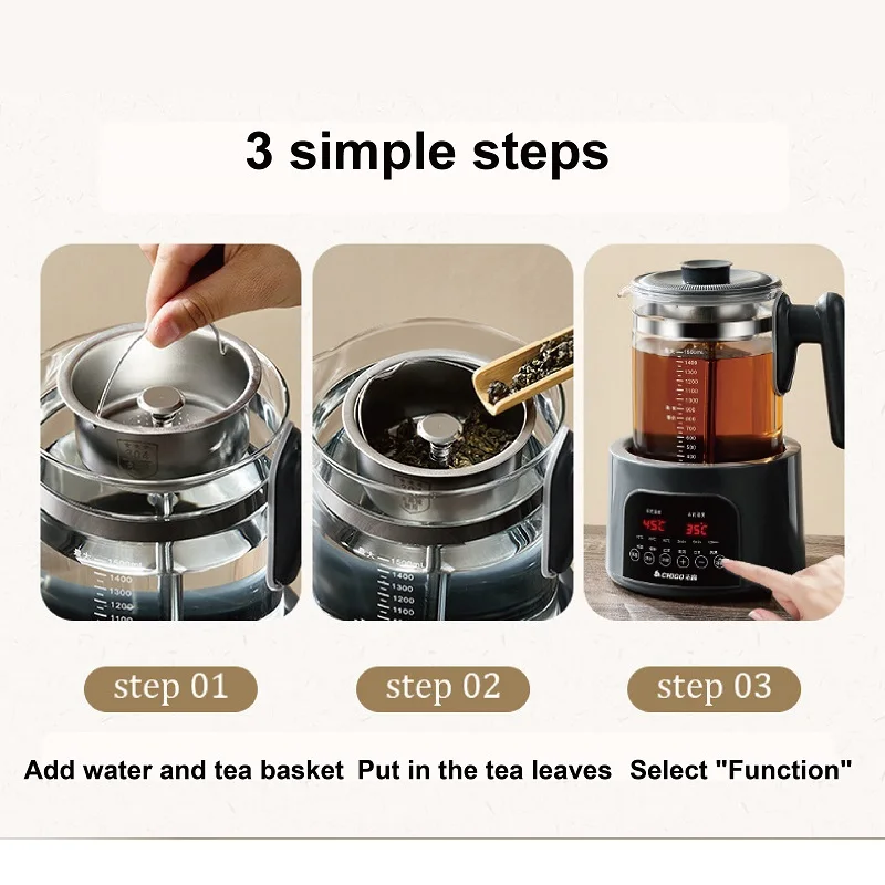 1.5L المنزل غلاية كهربائية الذكية الزجاج البخار إبريق الشاي التحكم في درجة الحرارة الصحة وعاء إبريق شاي بالأعشاب المزهرة متعددة الأغراض إبريق عميق 220 فولت