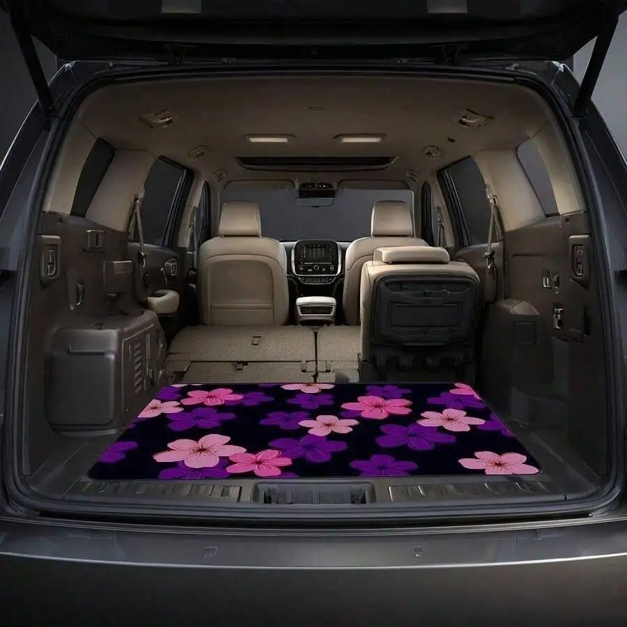 Car Trunk Mat With Pink And Purple Floral Print - Pet Friendly Durable Polyester Cargo Liner For SUV Sedan CUV view 4