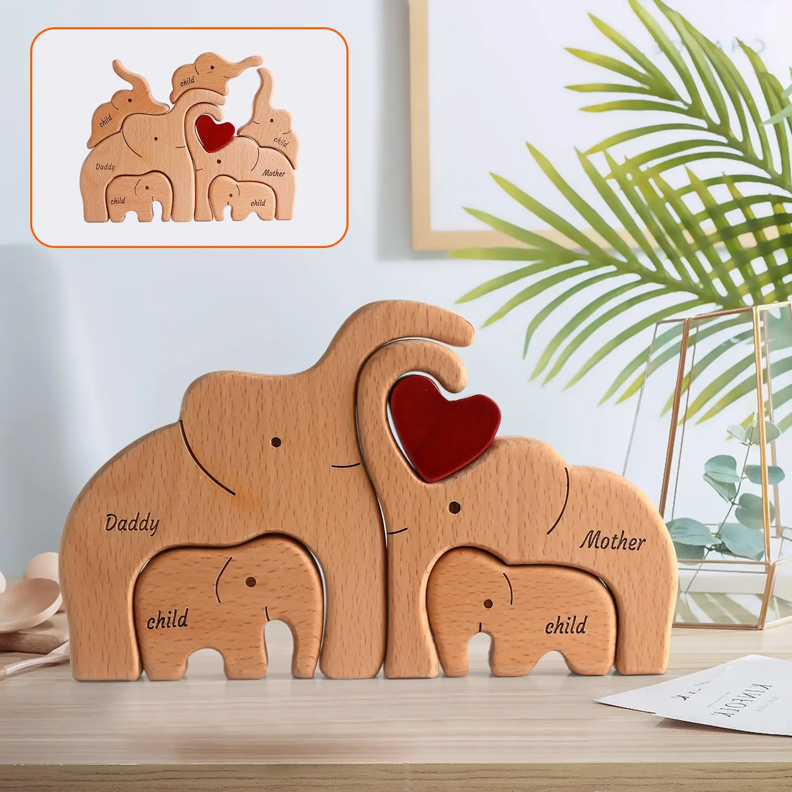 

1st Personalized Wooden Elephant Family Jigsaw Puzzle DIY Custom Name Puzzles Montessori Toys Birthday Family Memorial Gifts