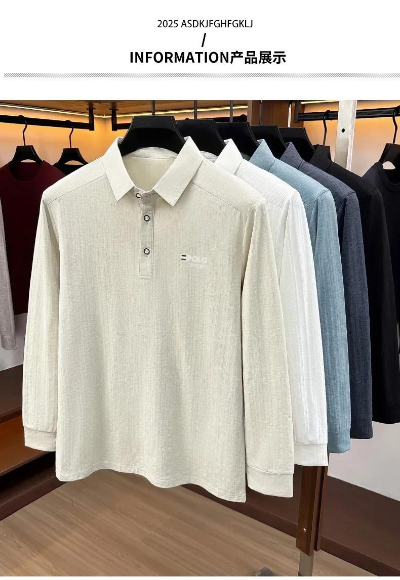 Brandneues Herren-Poloshirt mit Print, Herbst, einfarbig, langärmelig, Arbeitsoberteil, Herren, Business, formelle Arbeitskleidung, Hemden für den Frühling. – Detail 19