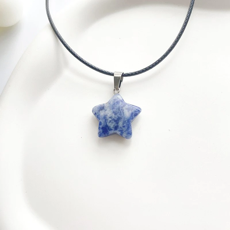 Trend Naturstein Hexagon Kristall Rosenquarz Opal Stern Anhänger Halskette für Frauen Fluorit Lapis Kugel Pendel Schmuck Geschenk