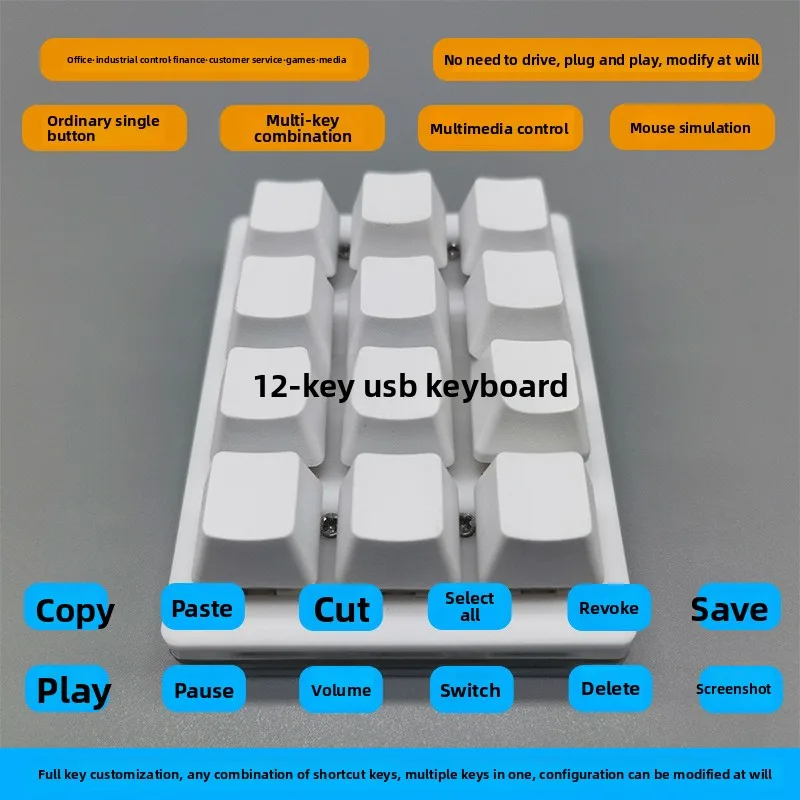12-Key Mini USB Silent Mechanical Keyboard Custom Shortcut Keypad for Gaming