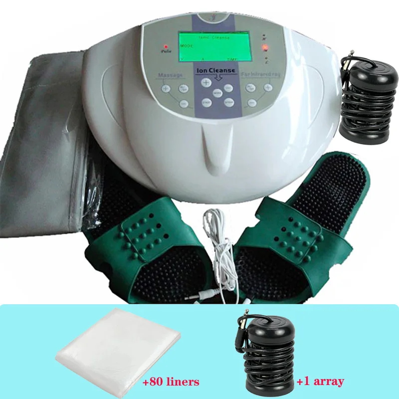 Nieuwe Ion Detox Foot Spa Clearing Hydrotherapie Machine Met Verwarmingsriem Elektrode Patch En Massage Slipper Aluminium Doos Verpakking