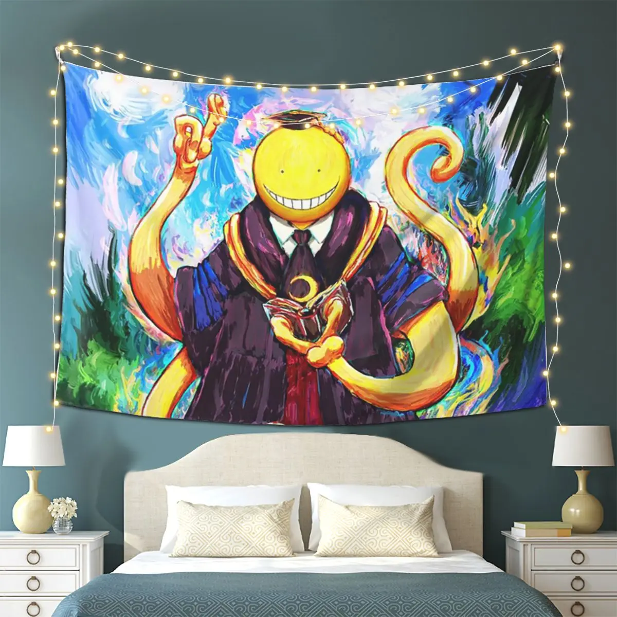 

Assassination Classroom Octopus Koro Sensei Tapestry Wall Hanging Aesthetic Home Decor Tapestries for Living Room Bedroom