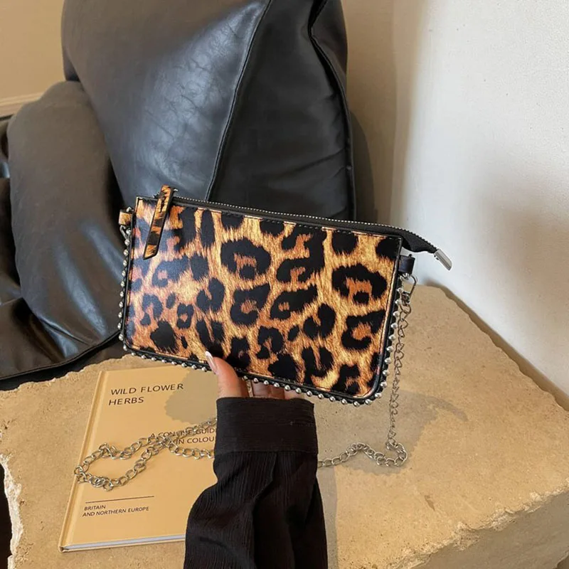 Nowe torby na ramię w panterkę dla kobiet modny łańcuszek torebka na telefon komórkowy modna torba na ramię Sac A Main Female
