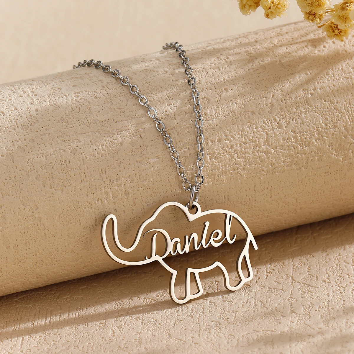Custom Baby Elephant Name Necklace Women Children Jewelry Stainless Steel Personalized Silver Color Cute Elephant Necklace Kids