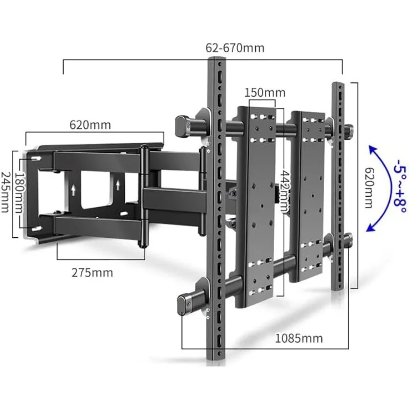 98 100 تلفزيون جدار جبل 86 90 105 110 120 بوصة كامل الحركة قوس شاشة كبيرة الثقيلة Led قابل للتعديل توضيح حامل ماكس