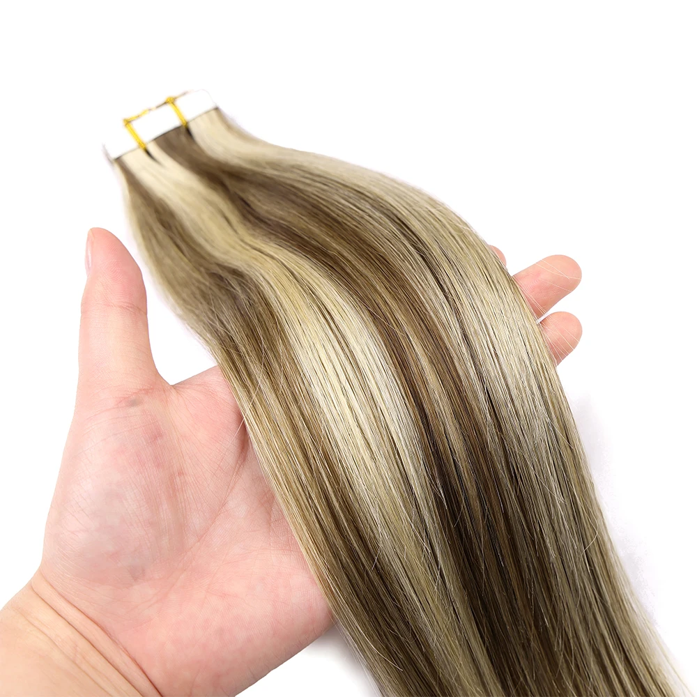 Highlight Blonde Tape In Hair Extensions Remy Hair Seamless Weft Tape In Human Hair Extensions Wigs For Women Hair 12 to 24 Inch